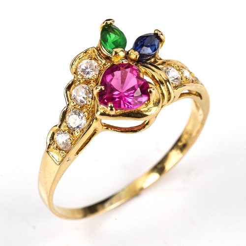 272 - A Continental 9ct gold gem set dress ring, set with synthetic gemstones and cubic zirconia, setting ... 