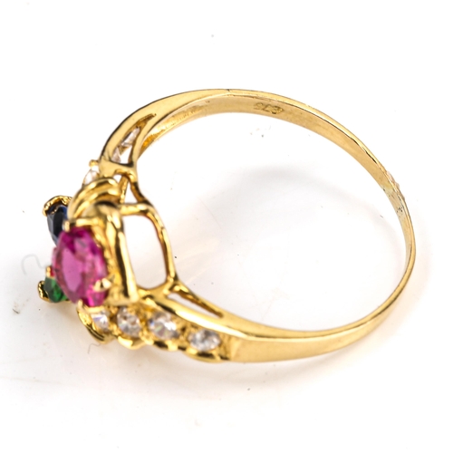 272 - A Continental 9ct gold gem set dress ring, set with synthetic gemstones and cubic zirconia, setting ... 