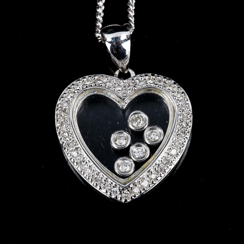 273 - A modern 18ct white gold diamond heart pendant necklace, with floating modern round brilliant-cut di... 