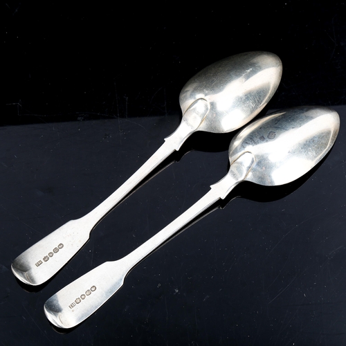 289 - A pair of Victorian silver Fiddle pattern serving spoons, by John Harris IV, hallmarks London 1839, ... 