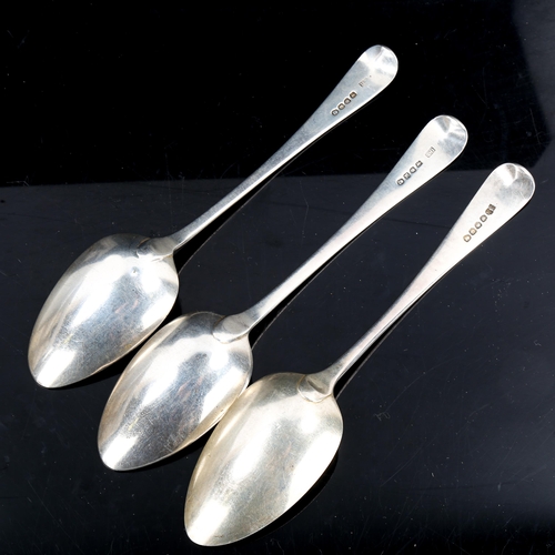 290 - 3 George III silver Old English pattern serving spoons, hallmarks London 1805 and 1806, length 22cm,... 