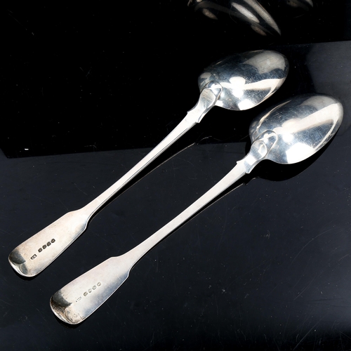 291 - 2 large silver Fiddle pattern gravy spoons, by Richard Poulden and William Chawner, hallmarks London... 