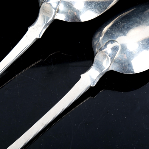 291 - 2 large silver Fiddle pattern gravy spoons, by Richard Poulden and William Chawner, hallmarks London... 