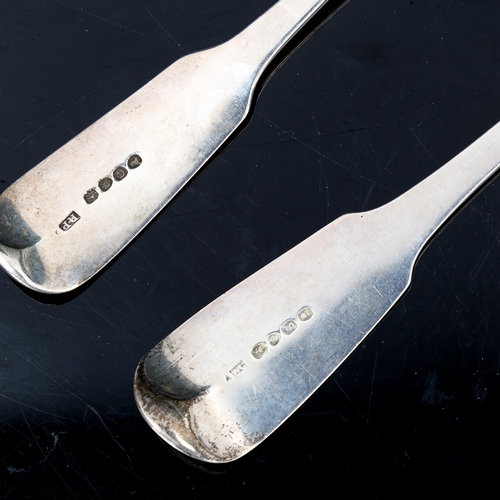 291 - 2 large silver Fiddle pattern gravy spoons, by Richard Poulden and William Chawner, hallmarks London... 