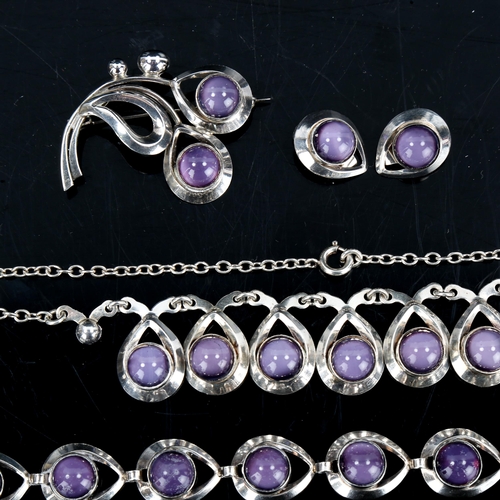 292 - HERMANN SIERSBOL - a Vintage Danish stylised sterling silver and purple moonstone demi-parure, compr... 