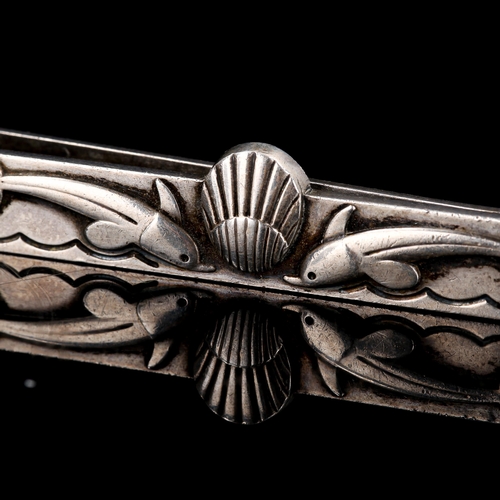 293 - GEORG JENSEN - a Vintage Danish stylised sterling silver double-dolphin tie clip, model no. 73, leng... 