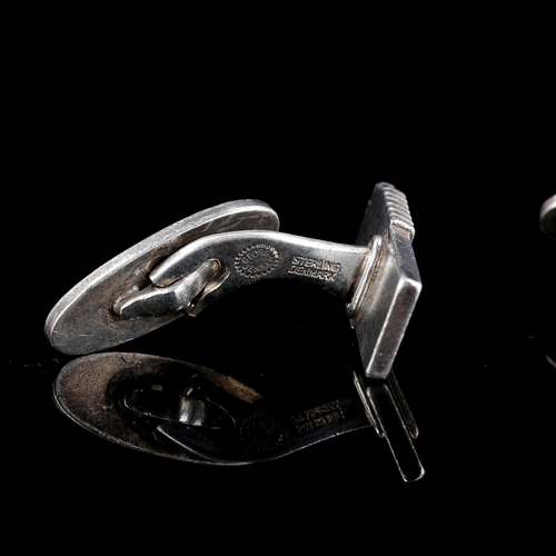 296 - GEORG JENSEN - a pair of Vintage Danish stylised sterling silver rectangular panel cufflinks, model ... 