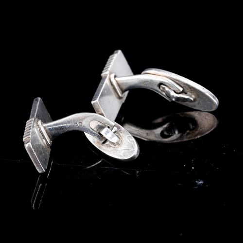 296 - GEORG JENSEN - a pair of Vintage Danish stylised sterling silver rectangular panel cufflinks, model ... 