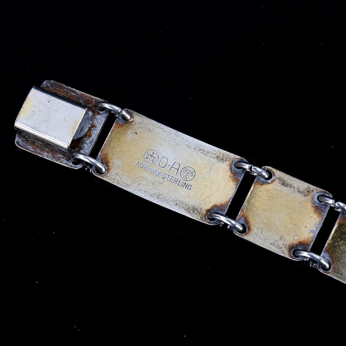 297 - DAVID ANDERSEN - a Vintage Norwegian vermeil sterling silver and enamel panel bracelet, length 18cm,... 