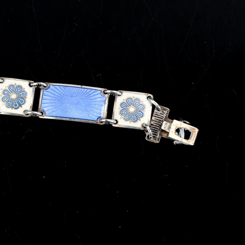 297 - DAVID ANDERSEN - a Vintage Norwegian vermeil sterling silver and enamel panel bracelet, length 18cm,... 