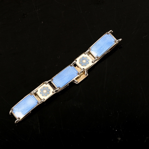 297 - DAVID ANDERSEN - a Vintage Norwegian vermeil sterling silver and enamel panel bracelet, length 18cm,... 