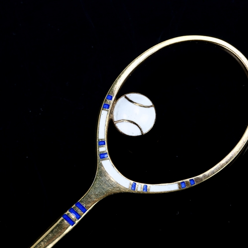 298 - ERIK MAGNUSSEN - a large Vintage Danish vermeil sterling silver and enamel tennis racket and ball br... 