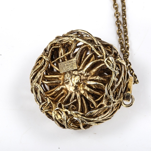 301 - FLORA DANICA - a large Danish vermeil sterling silver organic pendant necklace, on brass chain, pend... 