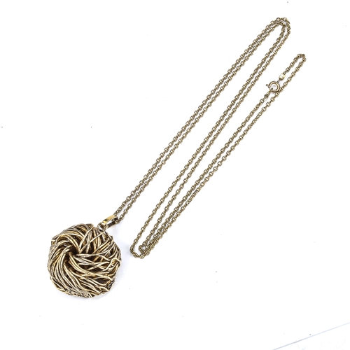 301 - FLORA DANICA - a large Danish vermeil sterling silver organic pendant necklace, on brass chain, pend... 