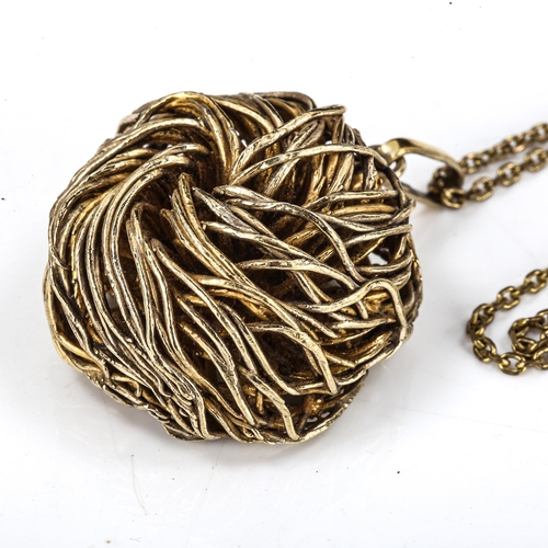 301 - FLORA DANICA - a large Danish vermeil sterling silver organic pendant necklace, on brass chain, pend... 