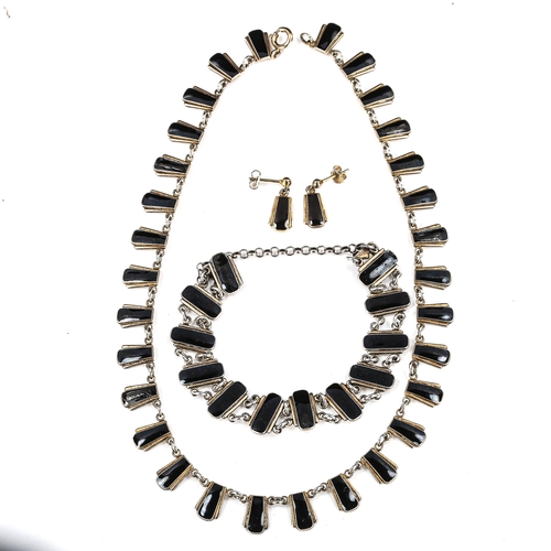 309 - VOLMER BAHNER - a Vintage Danish vermeil sterling silver and black enamel demi-parure, comprising fr... 