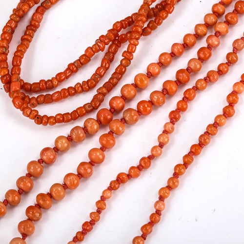 317 - A group of coral bead jewellery, comprising 2 necklaces and 1 bracelet, 27.6g total (3)