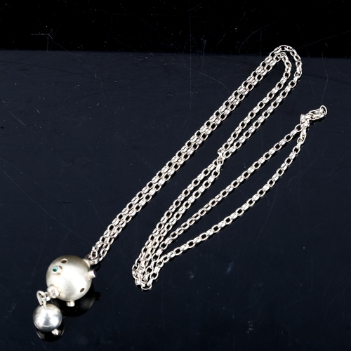 320 - A modern unmarked silver orb pendant necklace, on unmarked belcher link chain, pendant height 51.9mm... 