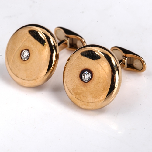 326 - A modern pair of 18ct rose gold diamond bombe panel cufflinks, total diamond content approx 0.2ct, p... 