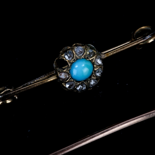 376 - An early 20th century 9ct gold turquoise and rose-cut diamond cluster bar brooch, hallmarks Birmingh... 