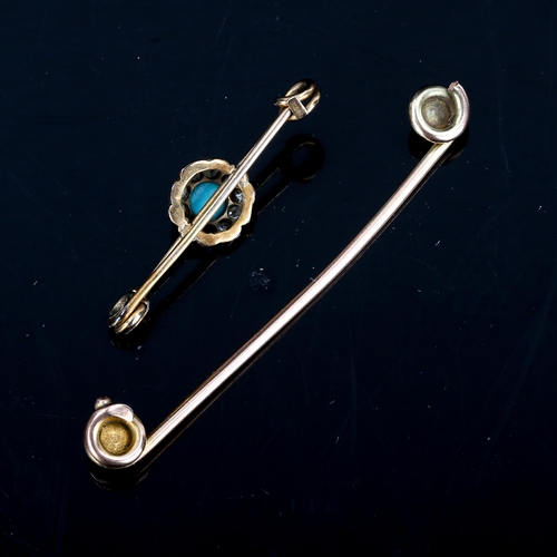 376 - An early 20th century 9ct gold turquoise and rose-cut diamond cluster bar brooch, hallmarks Birmingh... 