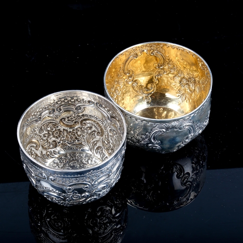 379 - 2 Victorian silver bowls, relief embossed foliate decoration, hallmarks 1894 and 1898, diameter 9.5c... 