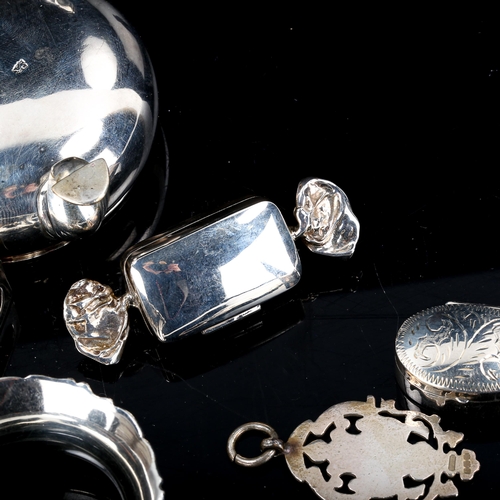 383 - Various silver, including Georgian salt cellar, novelty sweet pillbox, drinking tot, napkin ring etc... 