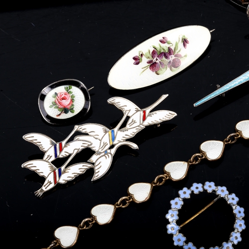 384 - Various Vintage Scandinavian silver and enamel jewellery, including Erik Magnussen flying geese broo... 