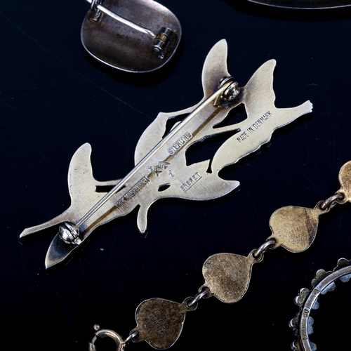 384 - Various Vintage Scandinavian silver and enamel jewellery, including Erik Magnussen flying geese broo... 