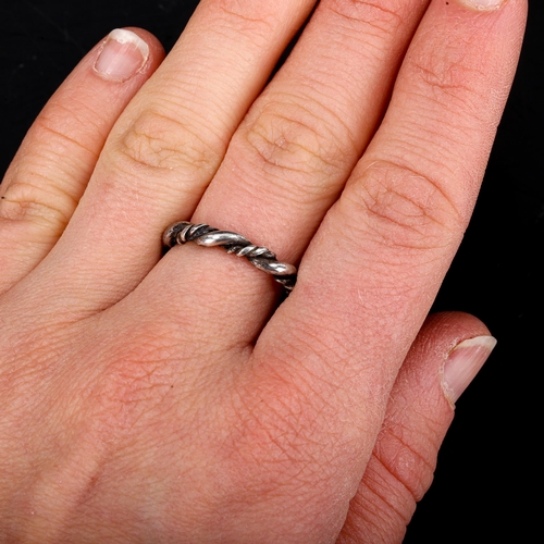 398 - 3 Danish sterling silver rope twist pieces of jewellery, comprising 2 bangles and 1 ring, possibly b... 