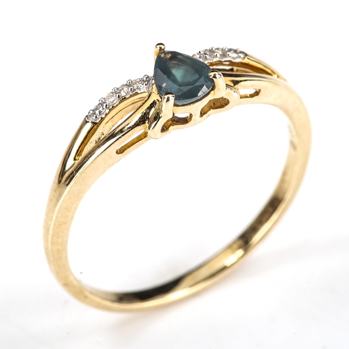 407 - A modern 9ct gold emerald and diamond dress ring, setting height 5.2mm, size M, 1.5g