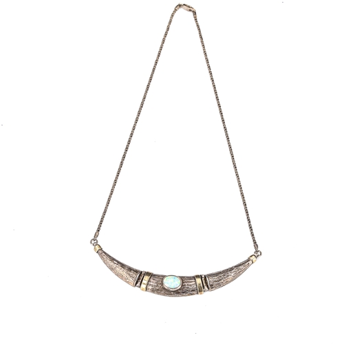 408 - A Vintage silver and synthetic opal organic necklace, gilded and textured bark design, necklace leng... 