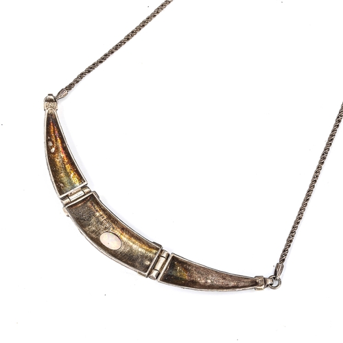 408 - A Vintage silver and synthetic opal organic necklace, gilded and textured bark design, necklace leng... 