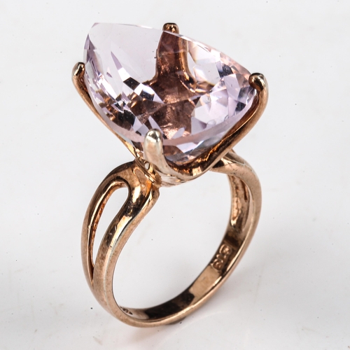 409 - A large modern rose gold plated silver stone set dress ring, stone length 19.9mm, size M, 7.5g