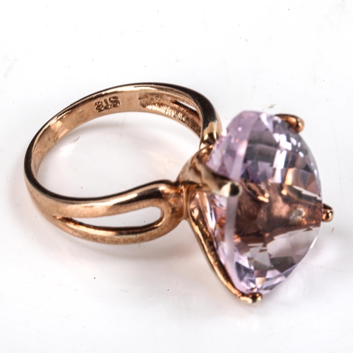 409 - A large modern rose gold plated silver stone set dress ring, stone length 19.9mm, size M, 7.5g