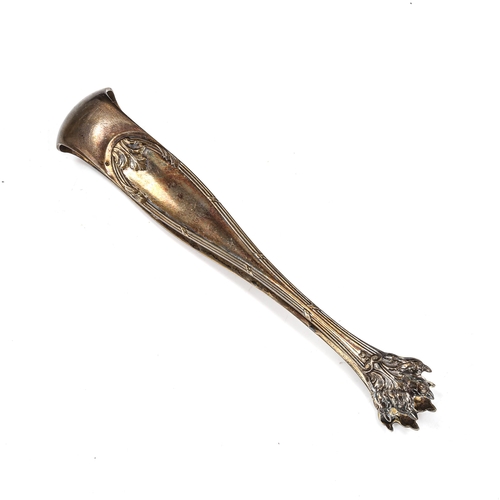 411 - A pair of 19th century French silver-gilt lion paw sugar tongs, length 13.5cm