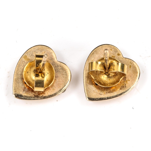 424 - A pair of Victorian diamond heart stud earrings, unmarked gold settings with single-cut diamonds, ea... 