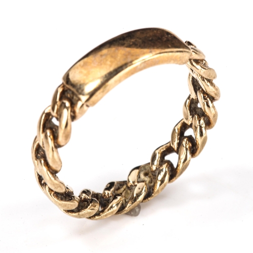 426 - A late 20th century 9ct gold curb link ring, hallmarks London 1977, band width 4.4mm, size J, 2.2g