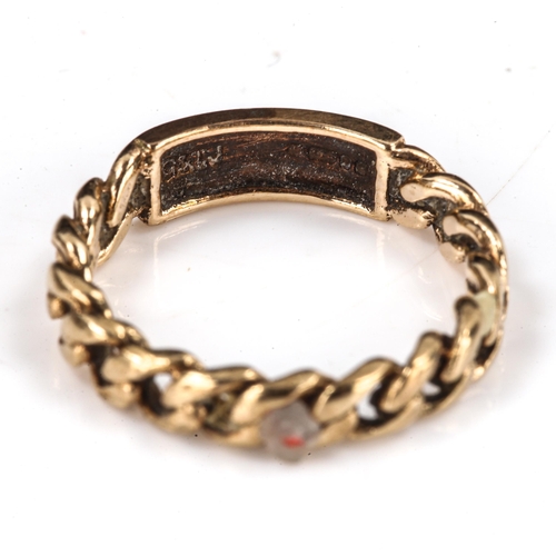 426 - A late 20th century 9ct gold curb link ring, hallmarks London 1977, band width 4.4mm, size J, 2.2g