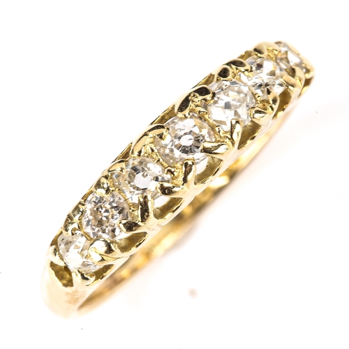 430 - An Antique 18ct gold graduated 7-stone diamond half hoop ring, set with old-cut diamonds, total diam... 