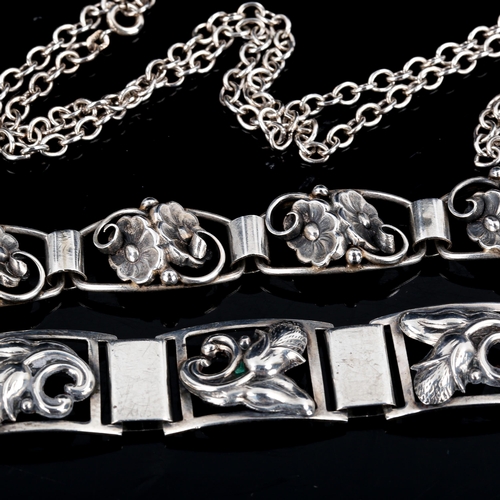 435 - 3 Vintage Danish stylised silver items of jewellery, comprising pendant necklace and 2 bracelets, ma... 