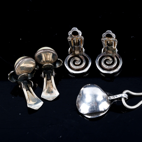 436 - Various Danish stylised silver jewellery, comprising pendant necklace and 2 pairs of clip-on earring... 