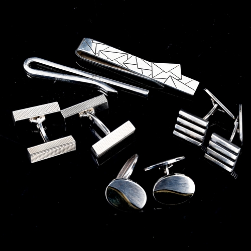 437 - Various Danish silver jewellery, including Claus Andersen letter envelope tie clip, cufflinks etc, 6... 