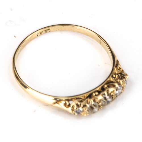 444 - An Antique 18ct gold graduated 5-stone diamond half hoop ring, set with old and modern round brillia... 