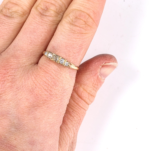 444 - An Antique 18ct gold graduated 5-stone diamond half hoop ring, set with old and modern round brillia... 