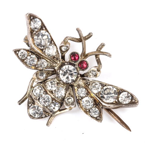 446 - A Victorian novelty silver and paste figural bug brooch, wingspan 30.3mm, 6.4g