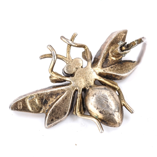 446 - A Victorian novelty silver and paste figural bug brooch, wingspan 30.3mm, 6.4g