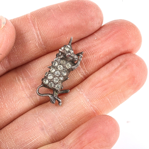 447 - A miniature Victorian unmarked silver and paste novelty figural bull pendant, length 22.8mm, 3.9g