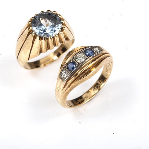 451 - A Scandinavian 14ct gold 5-stone sapphire and diamond half hoop ring, size M, 6.8g, and a 14ct gold ... 