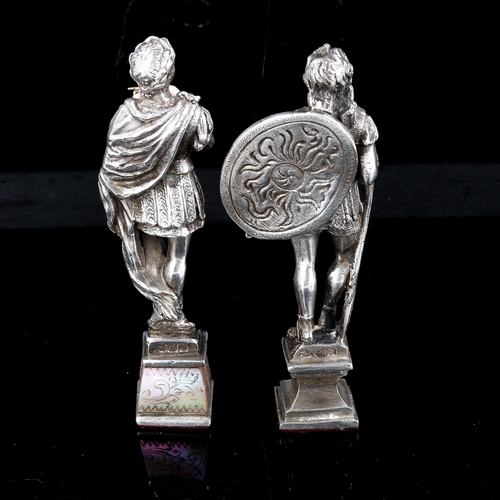 454 - 2 heavy cast-silver desk statues, hallmarks Chester 1897 and London 1913, largest height 12cm, 13.6o... 